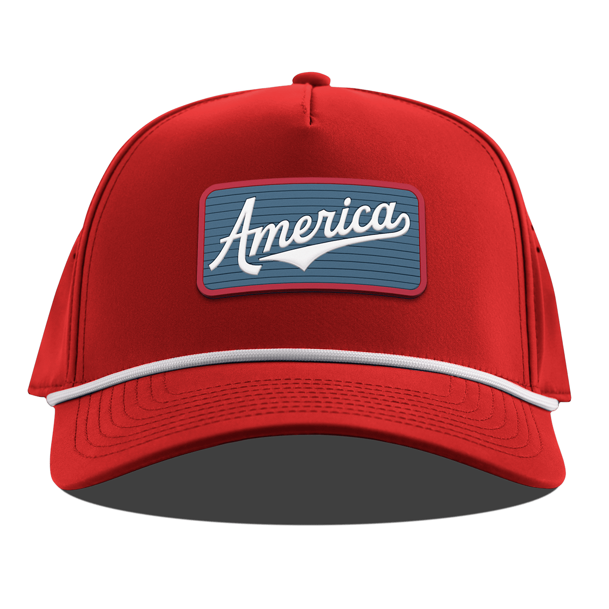 USA America Badge Curved 5 Panel Rope Red