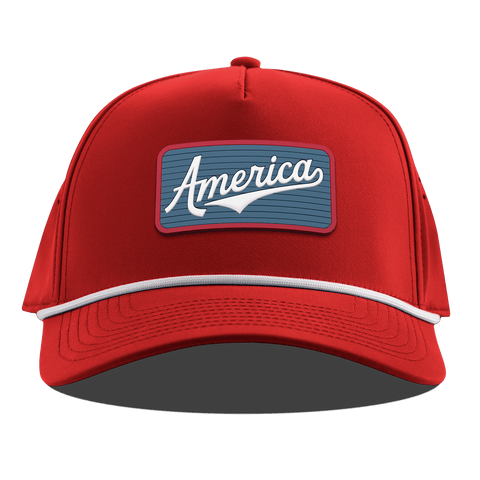 USA America Badge Curved 5 Panel Rope Red
