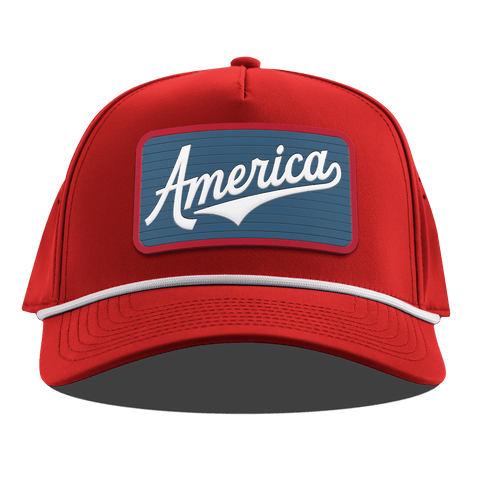 XL USA America Badge Curved 5 Panel Rope Red