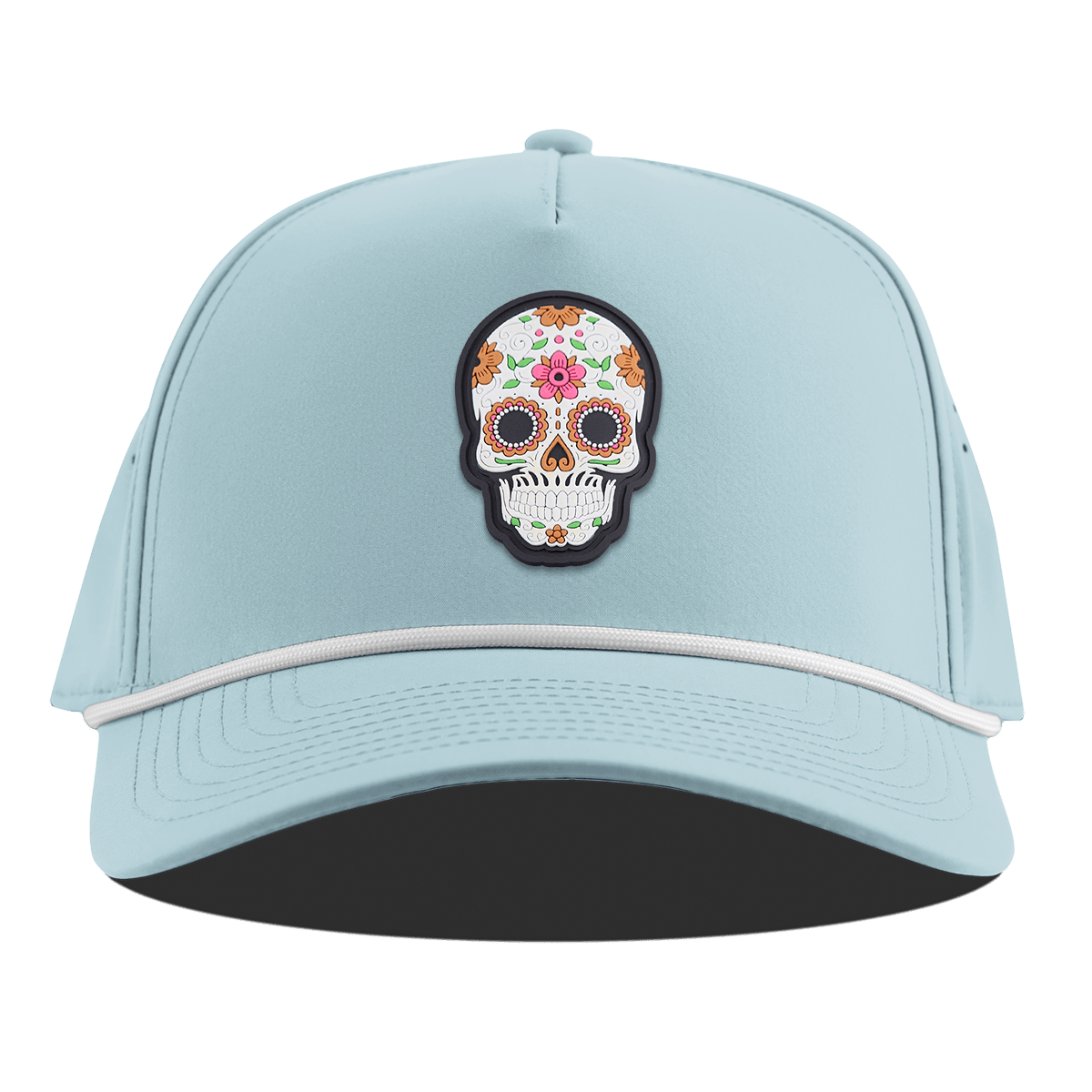 Flower Skull PVC Curved 5 Panel Rope Sky Blue