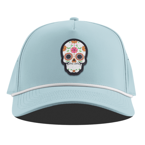Flower Skull PVC Curved 5 Panel Rope Sky Blue