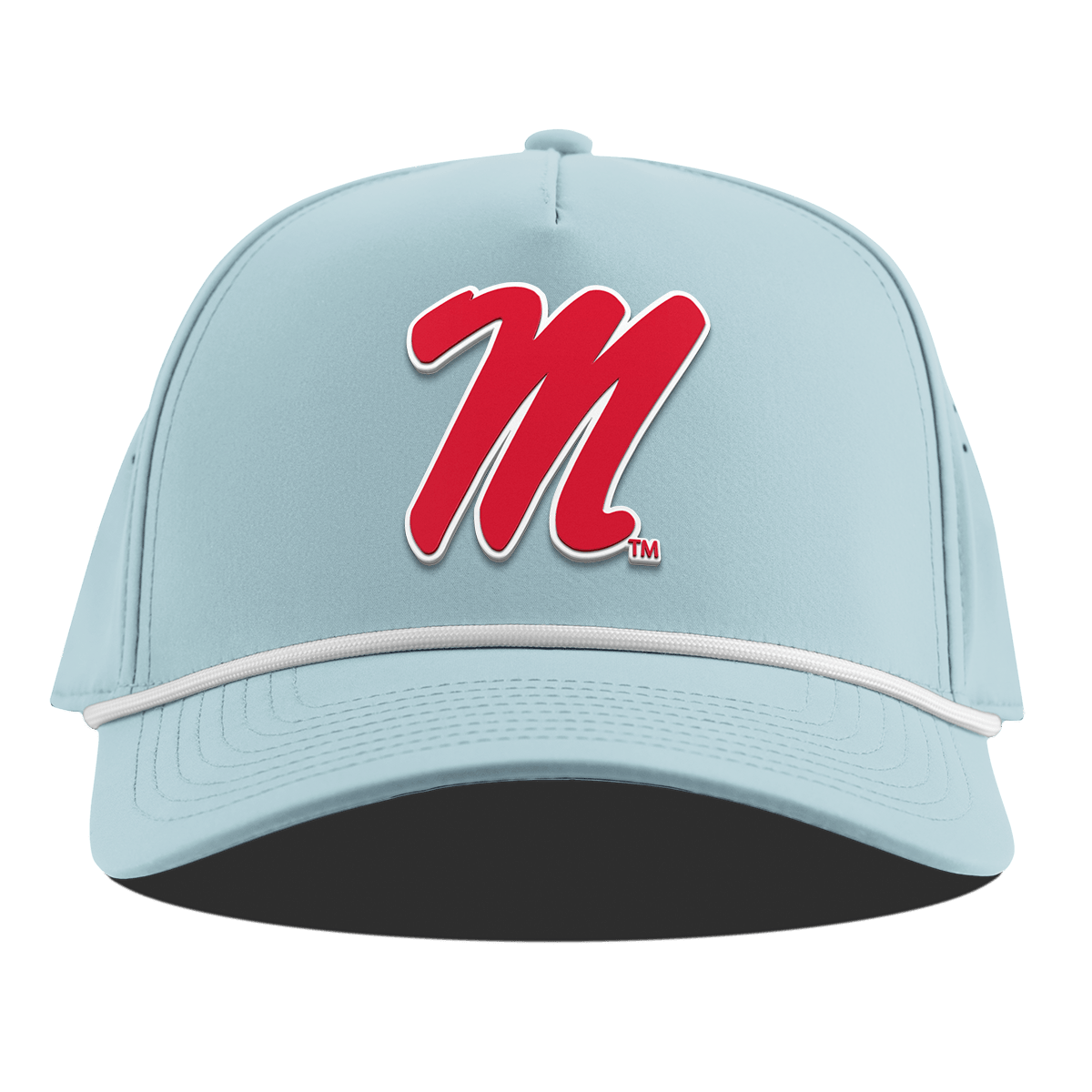 University of Mississippi "Ole Miss Block M Red" Curved 5 Panel Rope Sky Blue