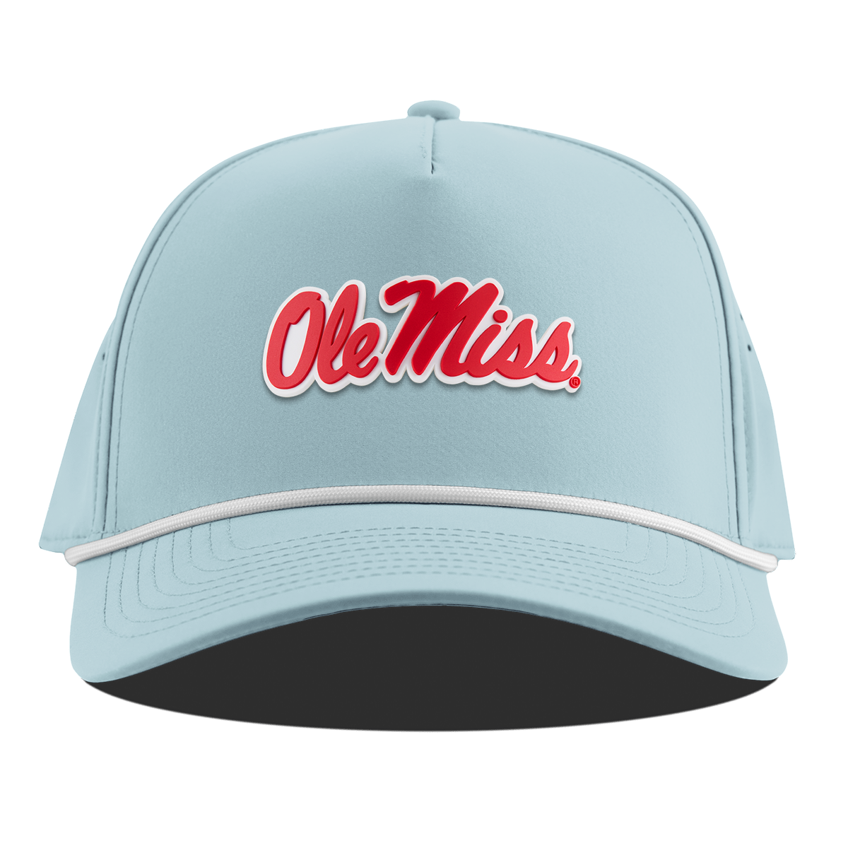 University of Mississippi "Ole Miss Crimson Script" Curved 5 Panel Rope Sky Blue