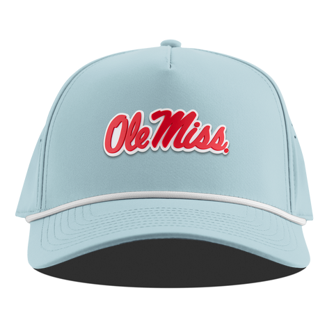 University of Mississippi "Ole Miss Crimson Script" Curved 5 Panel Rope Sky Blue