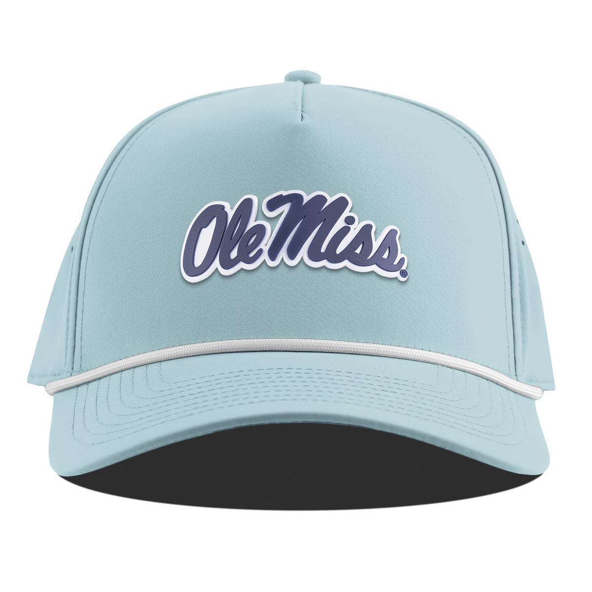 University of Mississippi "Ole Miss Navy Script" Curved 5 Panel Rope Sky Blue