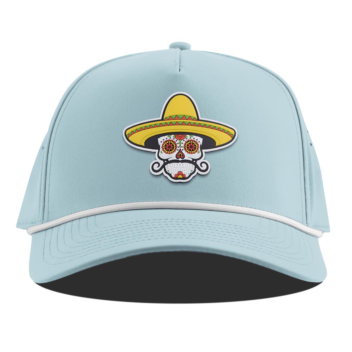 Sombrero Skull PVC Curved 5 Panel Rope Sky Blue