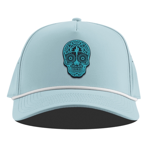 Turquoise Skull PVC Curved 5 Panel Rope Sky Blue