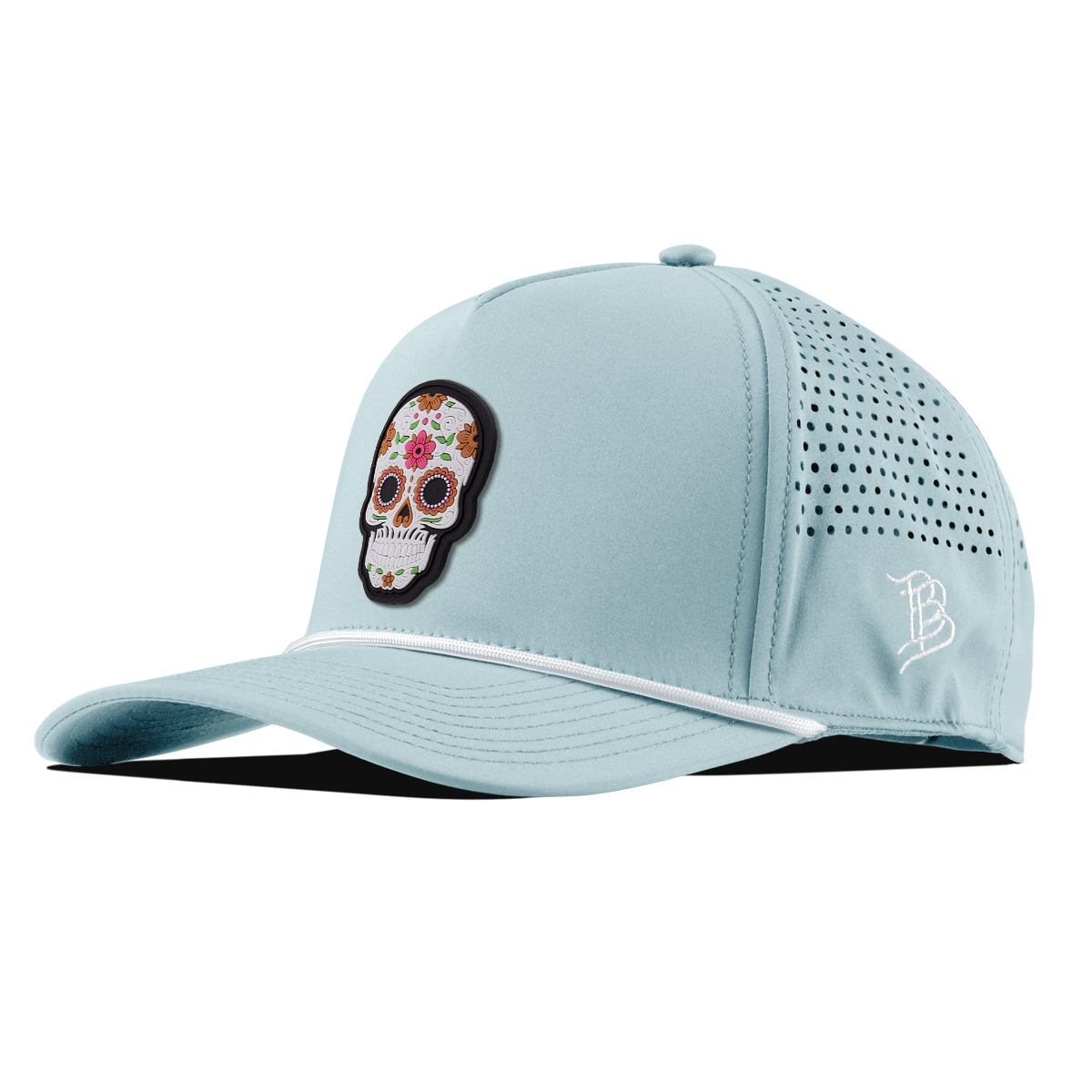 Flower Skull PVC Curved 5 Panel Rope Sky Blue