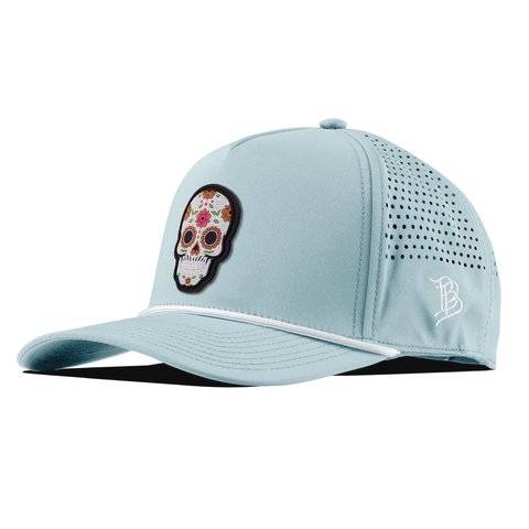 Flower Skull PVC Curved 5 Panel Rope Sky Blue
