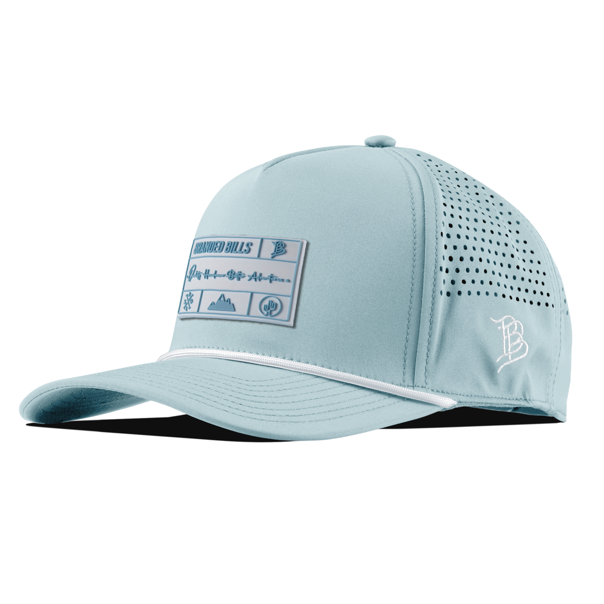 Sky Blue Branded Team Logo PVC Curved 5 Panel Rope 