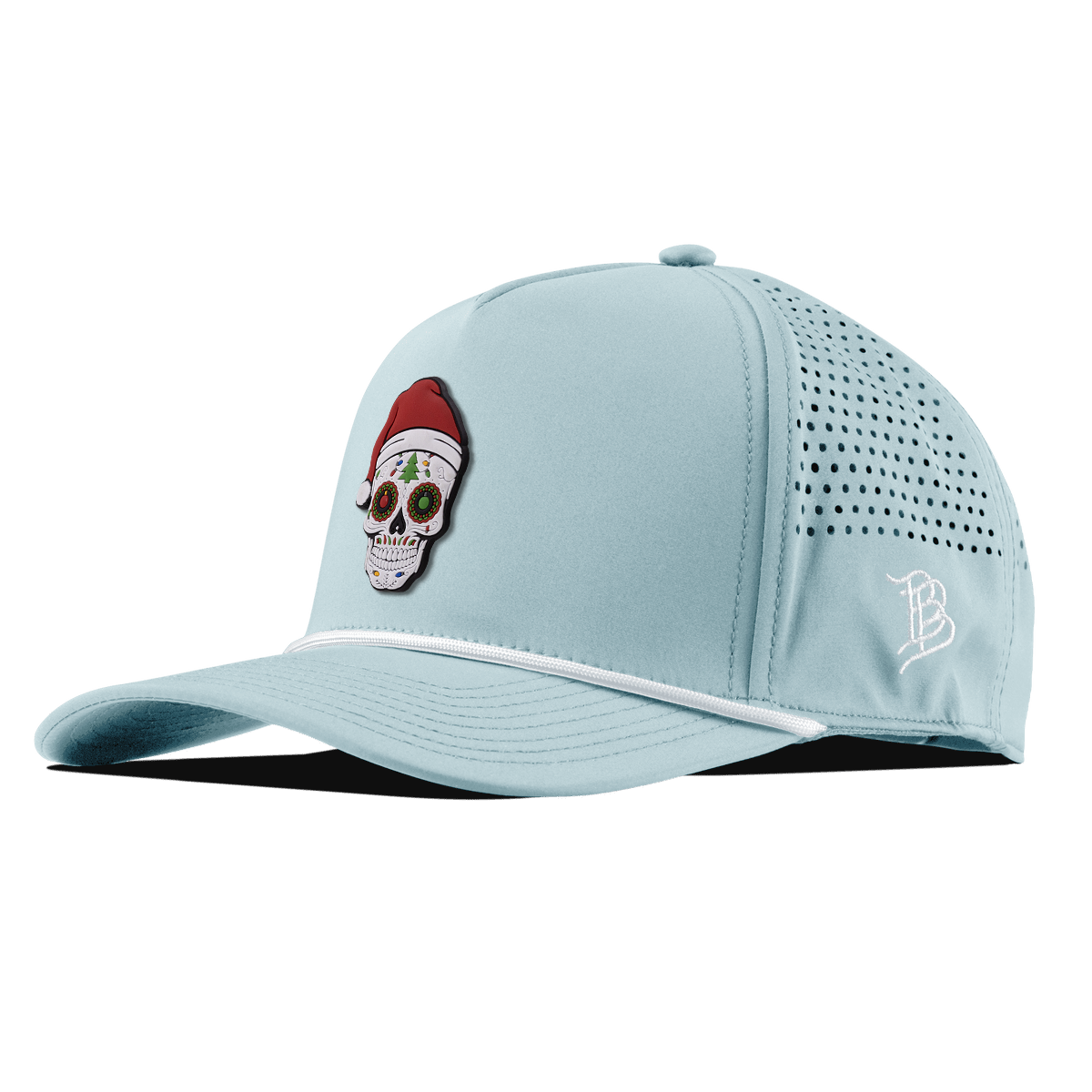 Santa Skull PVC Curved 5 Panel Rope Sky Blue/White