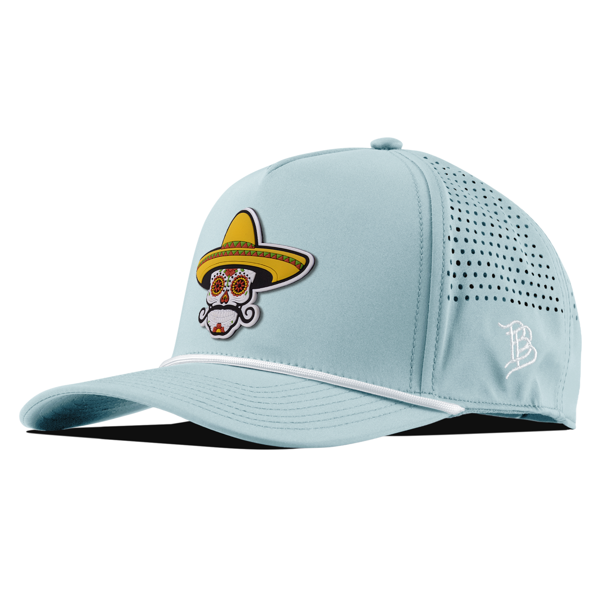 Sombrero Skull PVC Curved 5 Panel Rope Sky Blue