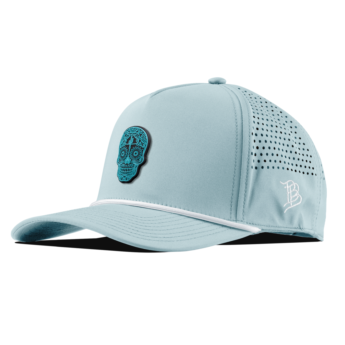 Turquoise Skull PVC Curved 5 Panel Rope Sky Blue