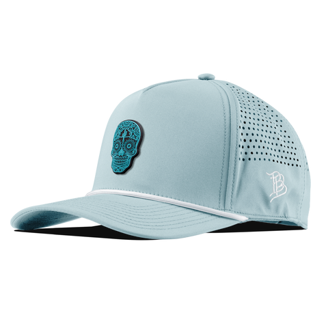 Turquoise Skull PVC Curved 5 Panel Rope Sky Blue