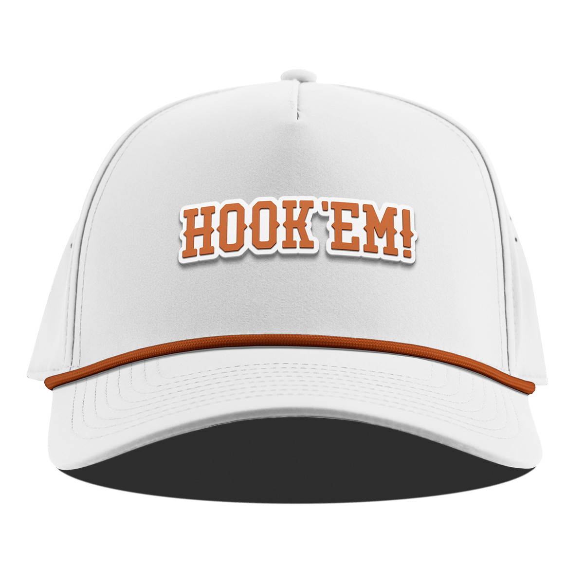 University of Texas "Hook'Em Horns" Curved 5 Panel Rope White + Burnt Orange Rope