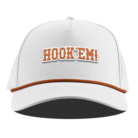 University of Texas "Hook'Em Horns" Curved 5 Panel Rope White + Burnt Orange Rope
