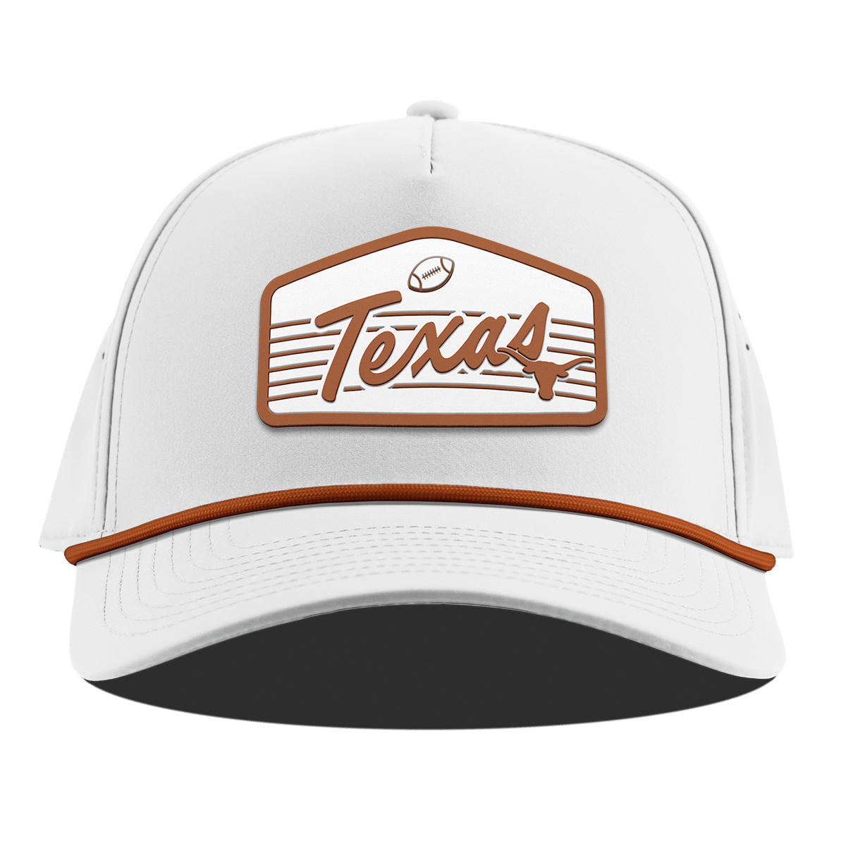 University of Texas "Longhorns Football" Curved 5 Panel Rope White + Burnt Orange Rope