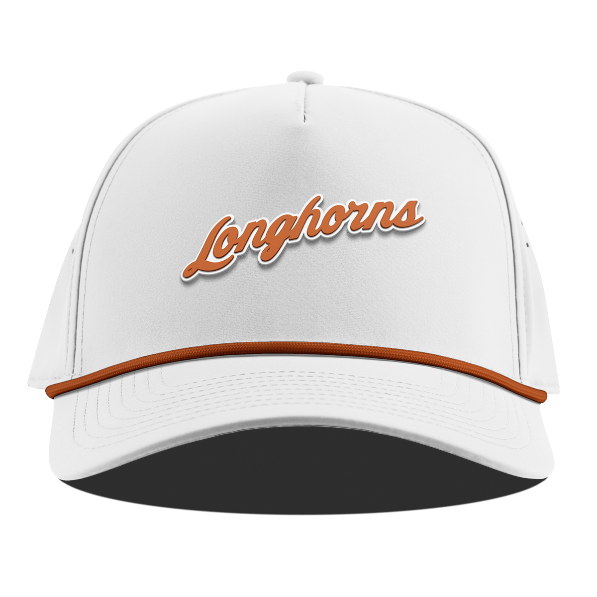 University of Texas "Texas Longhorn Script" Curved 5 Panel Rope White + Burnt Orange Rope