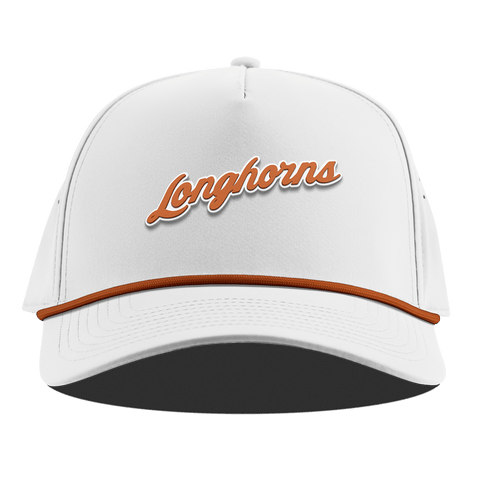 University of Texas "Texas Longhorn Script" Curved 5 Panel Rope White + Burnt Orange Rope