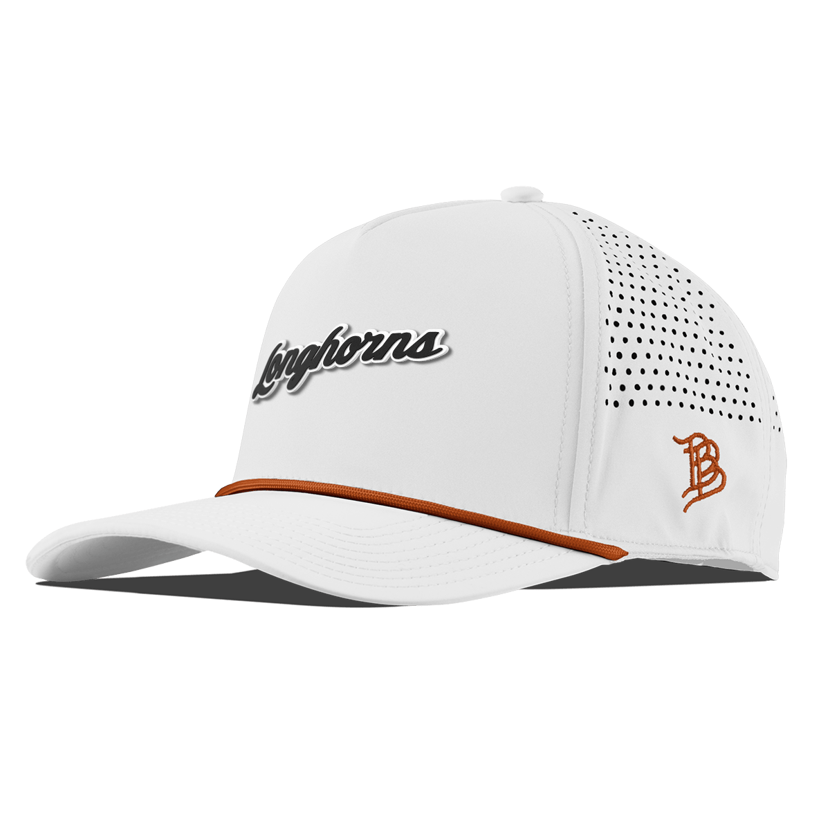 University of Texas "Vintage Texas Longhorn Script" Curved 5 Panel Rope White + Burnt Orange Rope