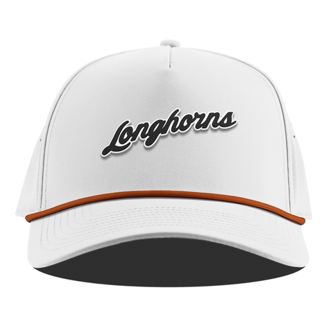University of Texas "Vintage Texas Longhorn Script" Curved 5 Panel Rope White + Burnt Orange Rope