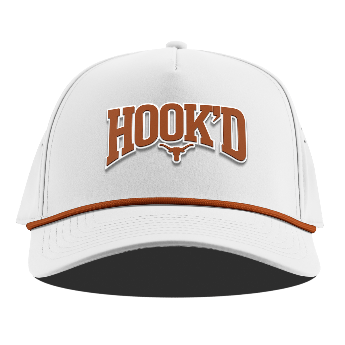 University of Texas "Hook'D" Curved 5 Panel Rope White +Burnt Orange Rope