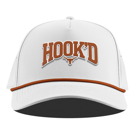 University of Texas "Hook'D" Curved 5 Panel Rope White +Burnt Orange Rope
