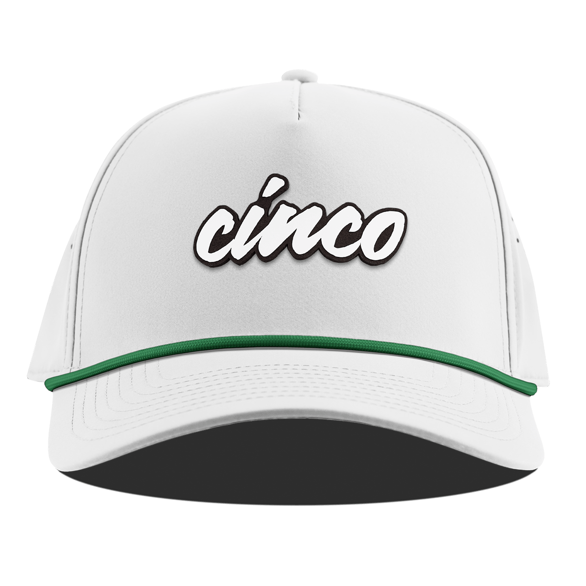 Cinco Script Curved 5 Panel Rope White + Kelly Green Rope