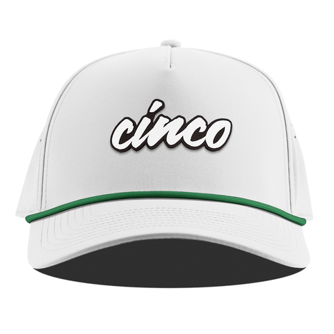 Cinco Script Curved 5 Panel Rope White + Kelly Green Rope