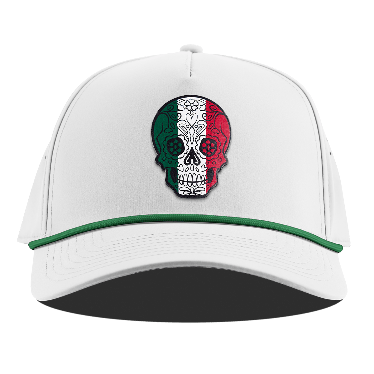 Fiesta Sugar Skull Curved 5 Panel Rope White + Kelly Green Rope