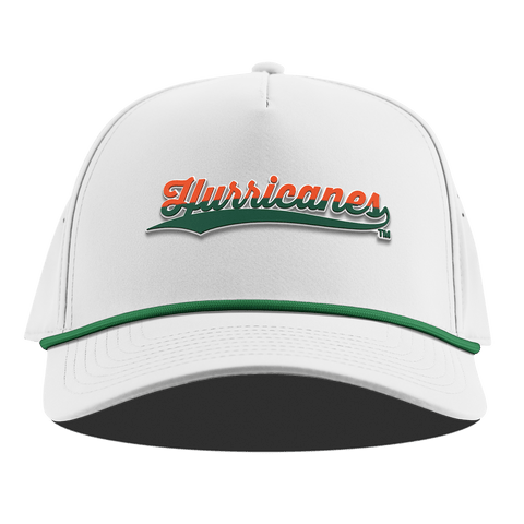 University of Miami "Hurricanes Script" Curved 5 Panel Rope White + Kelly Green Rope