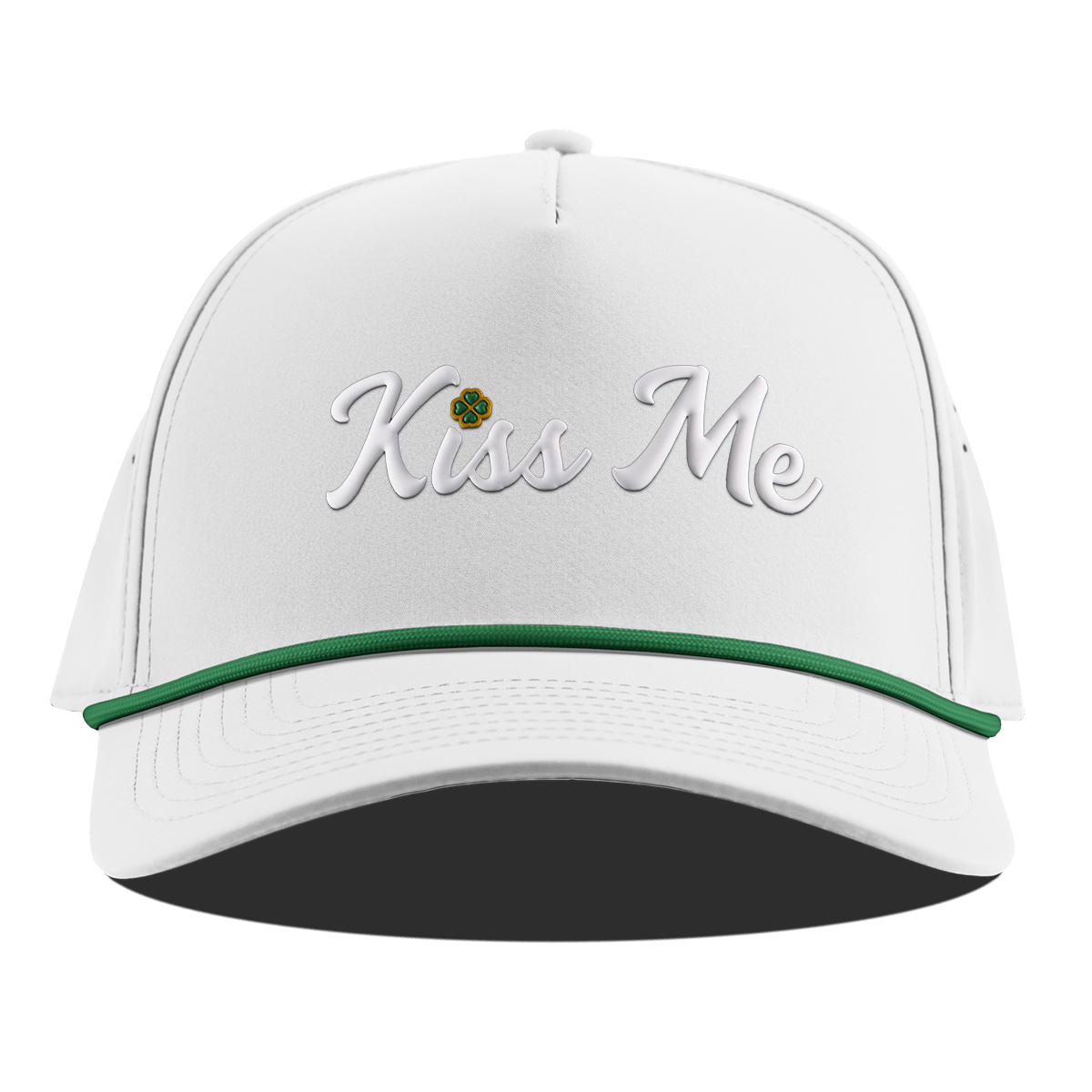 Kiss Me Curved 5 Panel Rope White + Kelly Green Rope