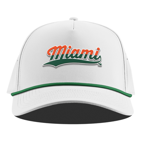 University of Miami "Miami Script" Curved 5 Panel Rope White + Kelly Green Rope