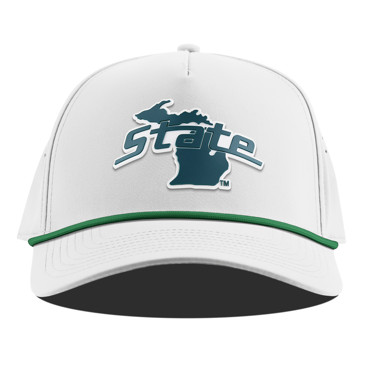 Michigan State University "Michigan State Outline" Curved 5 Panel Rope White + Kelly Green Rope