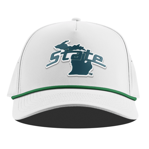 Michigan State University "Michigan State Outline" Curved 5 Panel Rope White + Kelly Green Rope