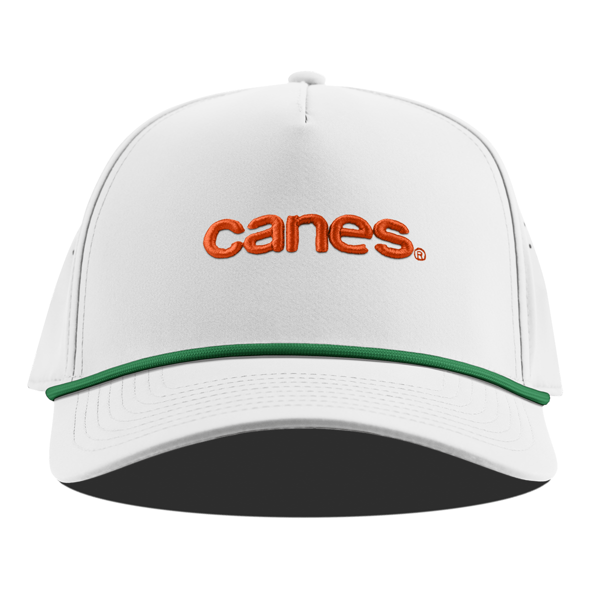 University of Miami "canes." Curved 5 Panel Rope White/Orion