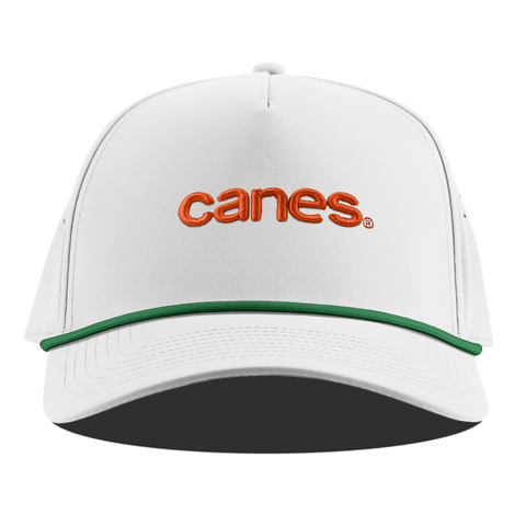 University of Miami "canes." Curved 5 Panel Rope White/Orion
