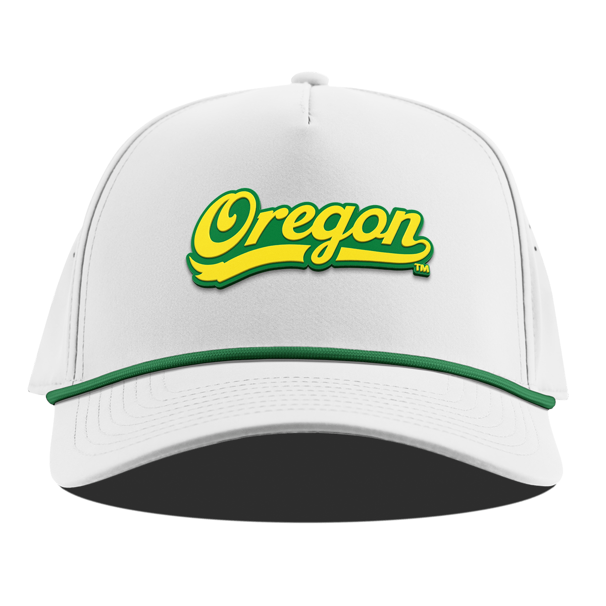 University of Oregon "Oregon Script" Curved 5 Panel Rope White + Kelly Green Rope + Kelly Green Rope