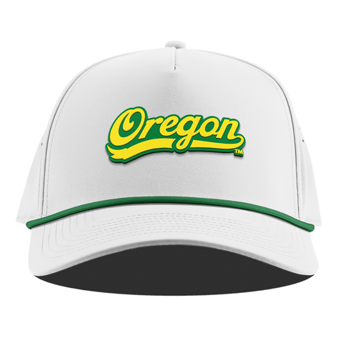 University of Oregon "Oregon Script" Curved 5 Panel Rope White + Kelly Green Rope + Kelly Green Rope