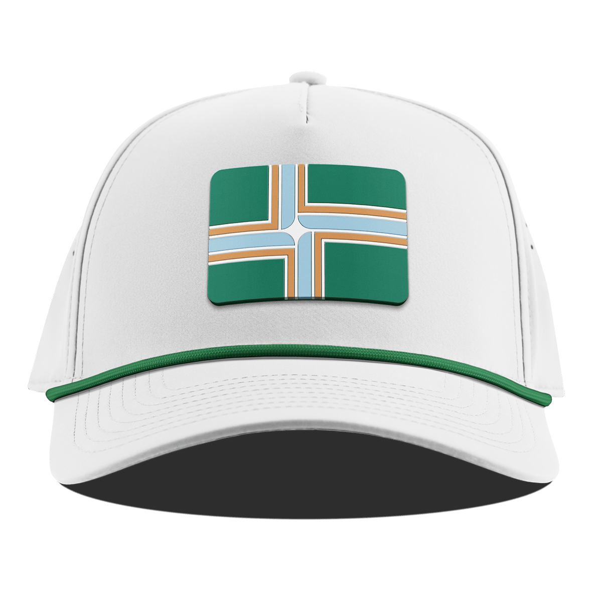 Portland Flag Curved 5 Panel Rope White + Kelly Green Rope
