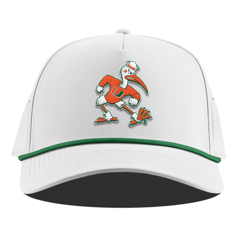 University of Miami "Sebastian the Ibis" Curved 5 Panel Rope White + Kelly Green Rope
