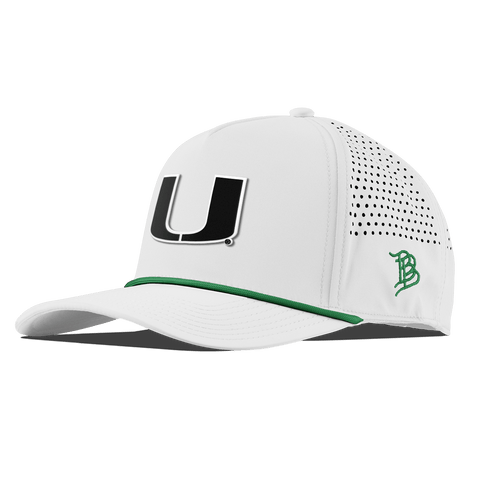 University of Miami "Vintage Miami Team Logo" Curved 5 Panel Rope White + Kelly Green Rope