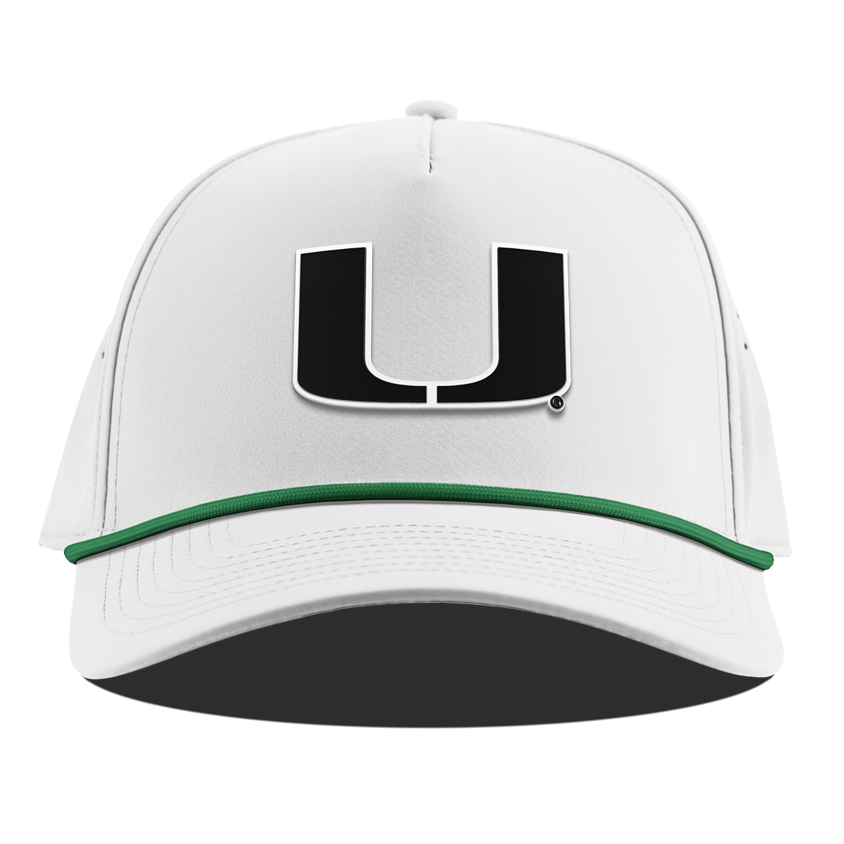 University of Miami "Vintage Miami Team Logo" Curved 5 Panel Rope White + Kelly Green Rope