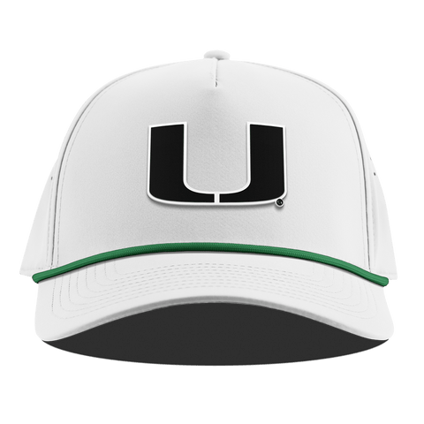 University of Miami "Vintage Miami Team Logo" Curved 5 Panel Rope White + Kelly Green Rope