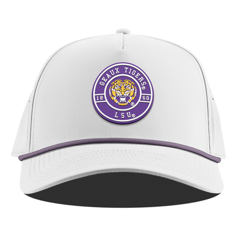 Louisiana State University "Geaux LSU Tigers" Curved 5 Panel Rope White + Purple Rope