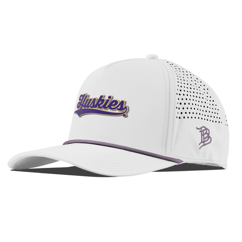 University of Washington "Huskies Script" Curved 5 Panel Rope White + Purple Rope