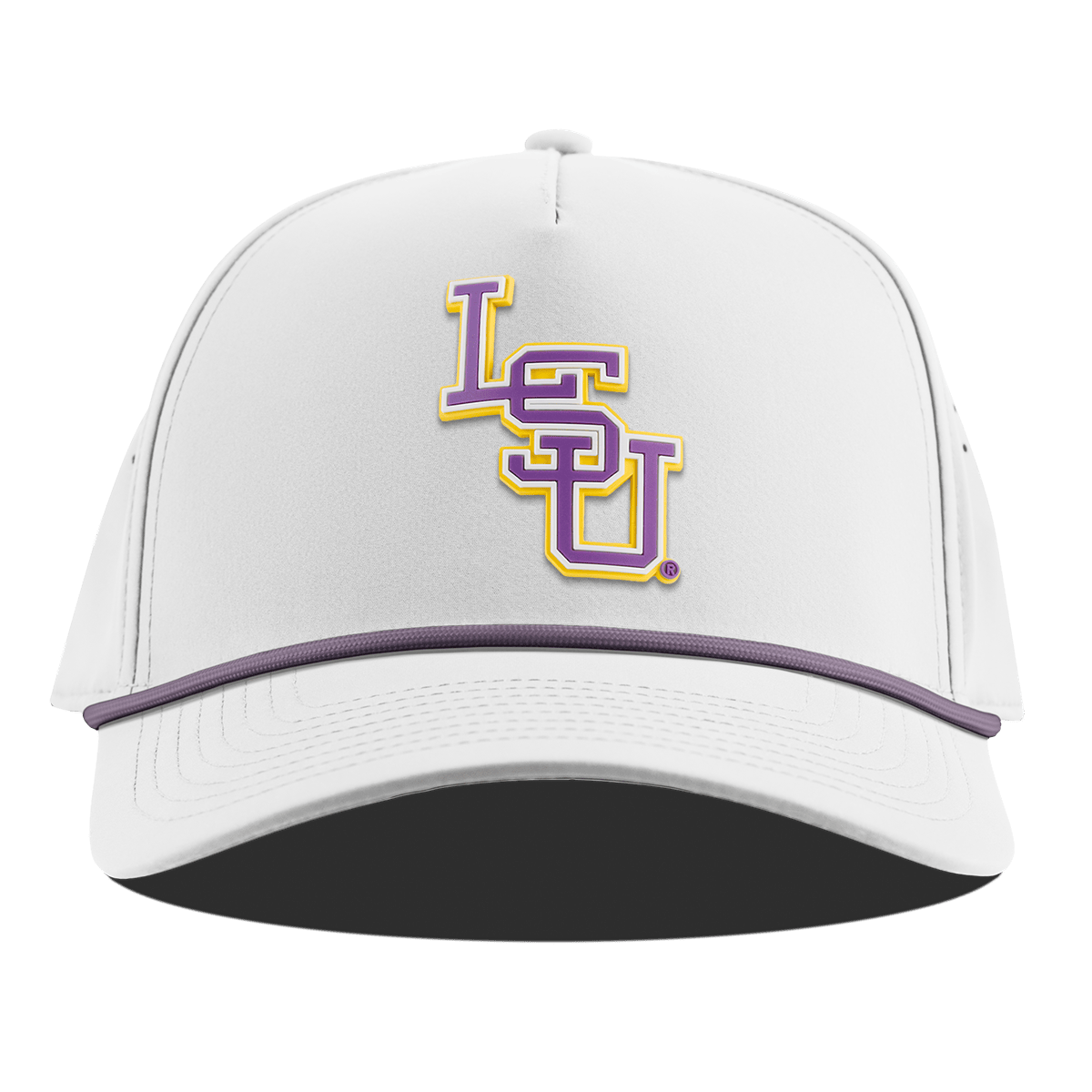Louisiana State University "LSU Baseball" Curved 5 Panel Rope White + Purple Rope