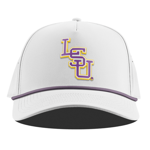 Louisiana State University "LSU Baseball" Curved 5 Panel Rope White + Purple Rope
