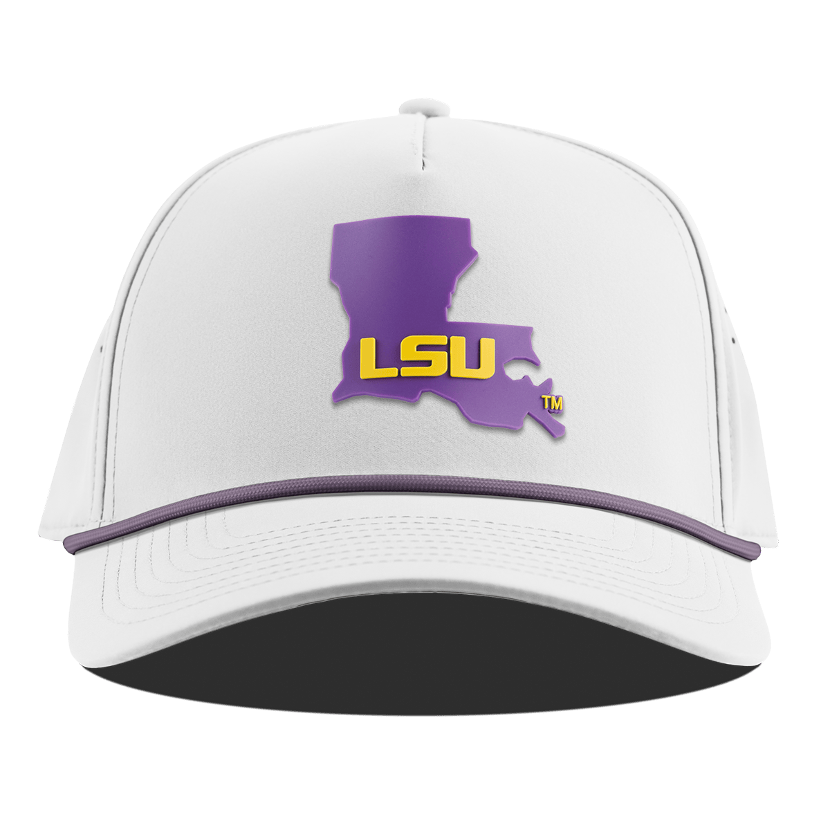 Louisiana State University "LSU Purple State" Curved 5 Panel Rope White + Purple Rope