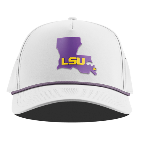 Louisiana State University "LSU Purple State" Curved 5 Panel Rope White + Purple Rope